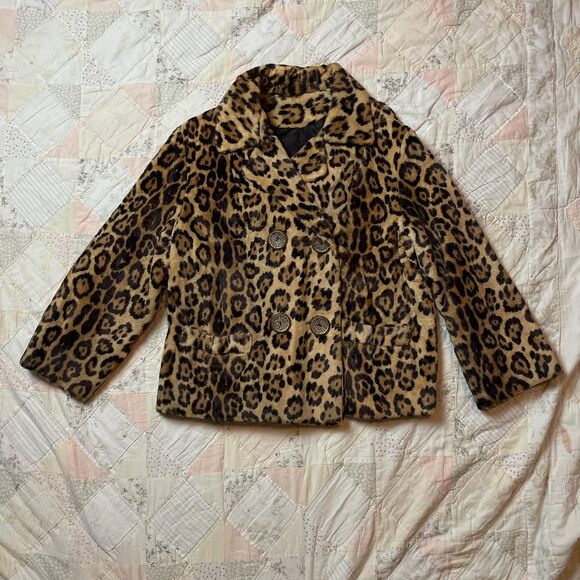 vintage 1960s faux fur cropped leopard print jacket union made size medium - Picture 1 of 7